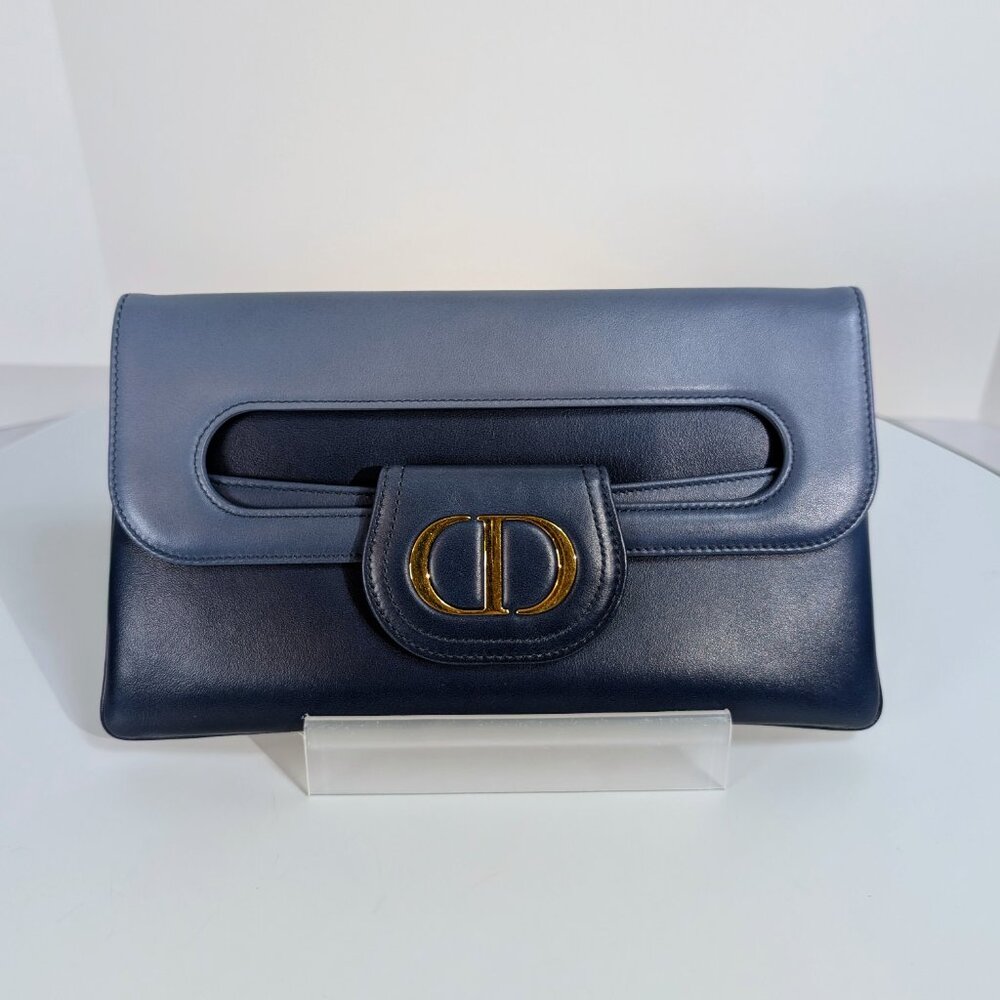 Dior Bicolor Blue Lambskin Flap Clutch with Gold-Tone Dior Chain - Picture 4 of 16